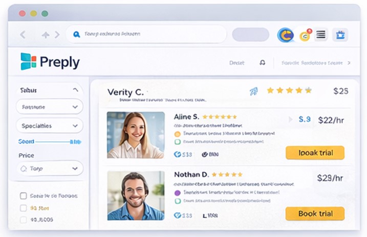 Preply tutor selection interface
